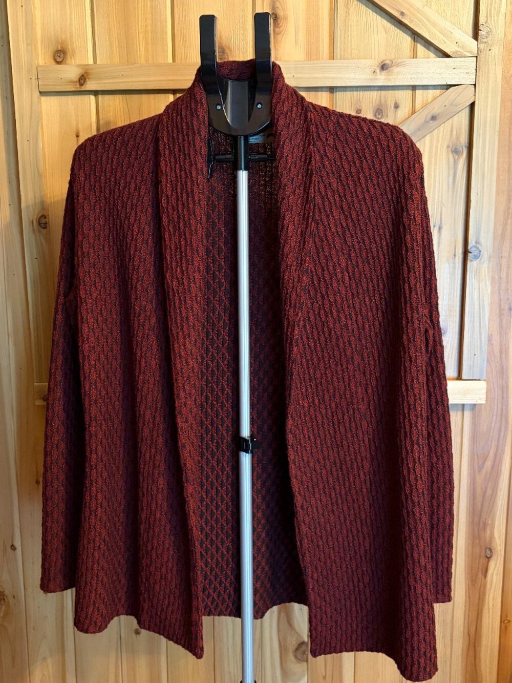 Peruvian Link Alpaca Collection 100% Alpaca Open Front Cardigan Burg/Black Sz L